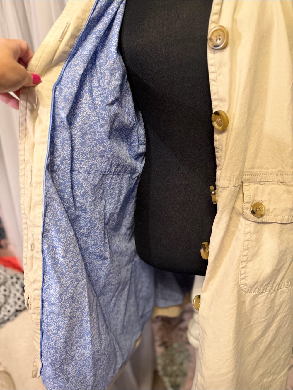 GAP XL Cream Utility Trench Jacket Coat Floral Lined Button Front Safari - Picture 6 of 13
